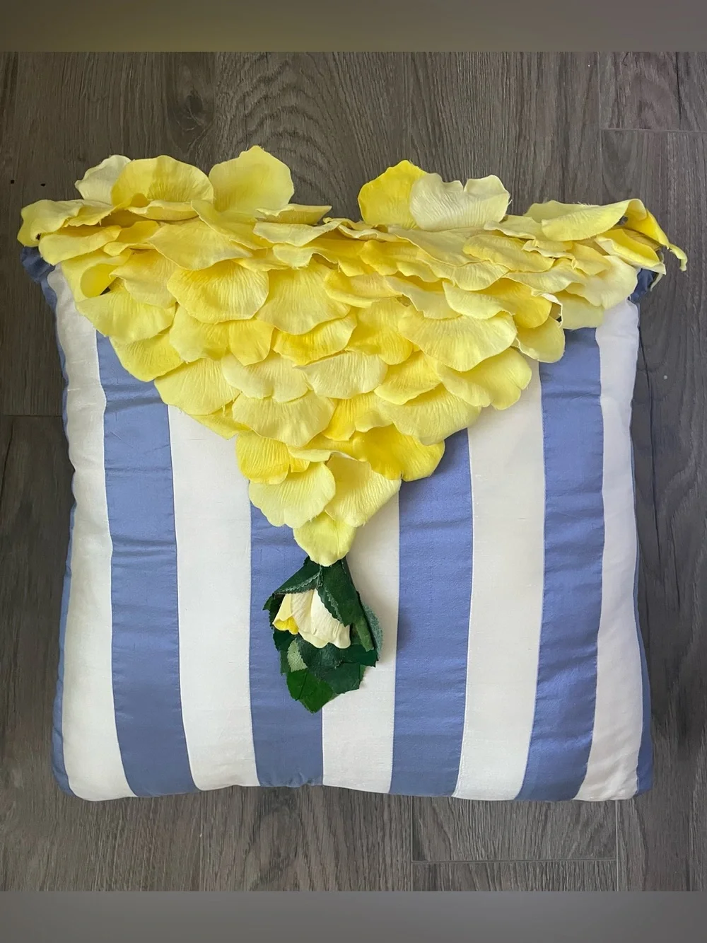 Decorative Accent Pillow Petals Flower Applique 18 x 18 Striped Silk Cottagecore